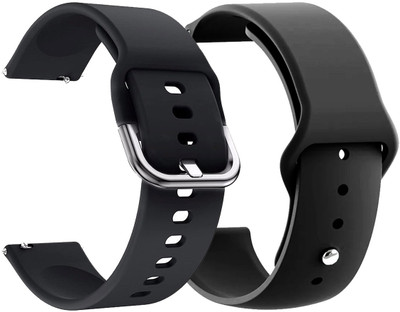 AOnes Pack of 2 Silicone Watch Strap for Pebble Mega Smart Watch Strap(Black)