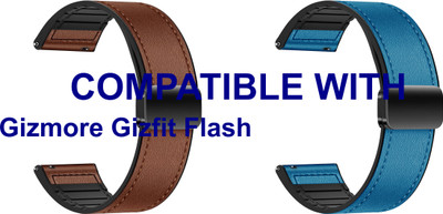 ACM WSM28P22BRBL3212 Pack of 2 Watch Strap Leather Magnetic Silicone 22mm for |Gizmore Gizfit Flash Smartwatch (Brown/Blue) Smart Watch Strap(Mullti Color)
