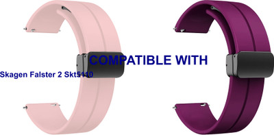 ACM WSM19G20CPKPU1207 Pack of 2 Watch Strap Magnetic Clasp 20mm for Skagen Falster 2 Skt5110 Smartwatch (Creame Pink/Purple) Smart Watch Strap(Mullti Color)