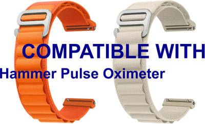 ACM WSM17E20ORWT1614 Pack of 2 Watch Strap Nylon Hook 20mm for Hammer Pulse Oximeter Smartwatch (Orange/White) Smart Watch Strap(Mullti Color)
