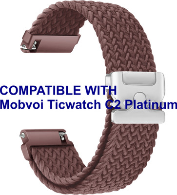 ACM WSM38Z20BR1143 Watch Strap Woven Braided Clipper 20mm for Mobvoi Ticwatch C2 Platinum Smartwatch Brown Smart Watch Strap(Brown)