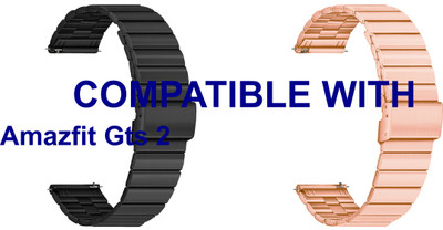 ACM WSM20H22BKRSG1014 Pack of 2 Watch Strap Adjustable Steel 22mm for Amazfit Gts 2 Smartwatch (Black/Rose Gold Pink) Smart Watch Strap(Mullti Color)