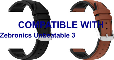 ACM WSM33U22BKBR3783 Pack of 2 Watch Strap Leather Silicone 22mm for |Zebronics Unbeatable 3 Smartwatch (Black/Brown) Smart Watch Strap(Mullti Color)