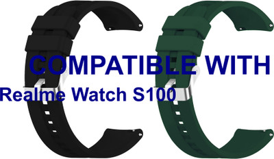 ACM WSM15C20BKGR2550 Pack of 2 Watch Strap Silicone Hook 20mm for Realme Watch S100 Smartwatch (Black/Green) Smart Watch Strap(Mullti Color)