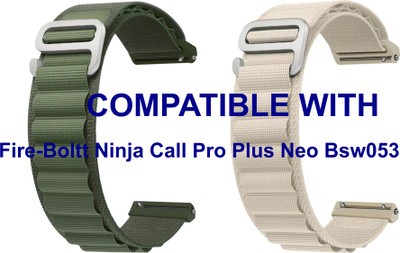 ACM WSM17E20GRWT3858 Pack of 2 Watch Strap Nylon Hook 20mm for Fire-Boltt Ninja Call Pro Plus Neo Bsw053 Smartwatch (Green/White) Smart Watch Strap(Mullti Color)