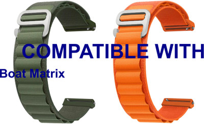 ACM WSM17E20GROR2471 Pack of 2 Watch Strap Nylon Hook 20mm for Boat Matrix Smartwatch (Green/Orange) Smart Watch Strap(Mullti Color)