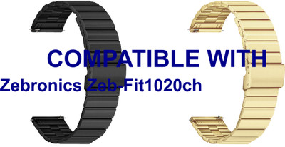 ACM WSM20H20BKGL1603 Pack of 2 Watch Strap Adjustable Steel 20mm for Zebronics Zeb-Fit1020ch Smartwatch (Black/Champagne Gold) Smart Watch Strap(Mullti Color)
