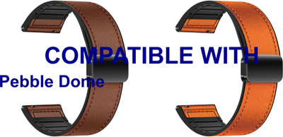 ACM WSM28P22BROR3683 Pack of 2 Watch Strap Leather Magnetic Silicone 22mm for Pebble Dome Smartwatch (Brown/Orange) Smart Watch Strap(Mullti Color)