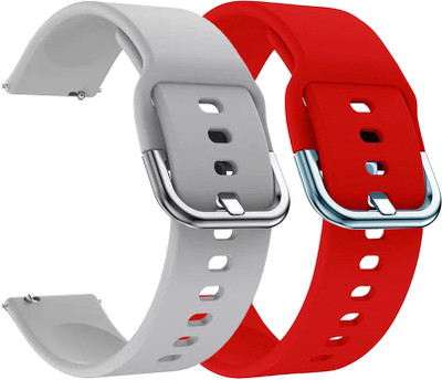 AOnes Pack of 2 Silicone Belt Watch Strap with Metal Buckle Compatible for Noisefit Twist Go Smart Watch Strap(Grey, Red)