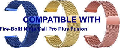 ACM WSM4M22BLGLRSG3841 Pack of 3 Watch Strap Magnetic 22mm for |Fire-Boltt Ninja Call Pro Plus Fusion Smartwatch (Blue/Gold/Rose Gold) Smart Watch Strap(Mullti Color)