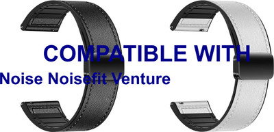 ACM WSM28P22BKWT3592 Pack of 2 Watch Strap Leather Magnetic Silicone 22mm for Noise Noisefit Venture Smartwatch (Black/White) Smart Watch Strap(Mullti Color)