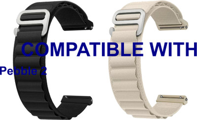 ACM WSM17E22BKWT1171 Pack of 2 Watch Strap Nylon Hook 22mm for |Pebble 2 Smartwatch (Black/White) Smart Watch Strap(Mullti Color)