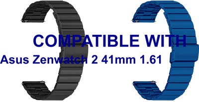 ACM WSM20H22BKBL1030 Pack of 2 Watch Strap Adjustable Steel 22mm for Asus Zenwatch 2 41mm 1.61 Smartwatch (Black/Blue) Smart Watch Strap(Mullti Color)
