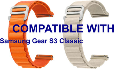 ACM WSM17E22ORWT1201 Pack of 2 Watch Strap Nylon Hook 22mm for Samsung Gear S3 Classic Smartwatch (Orange/White) Smart Watch Strap(Mullti Color)