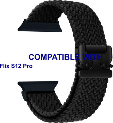ACM WSM38Z40BK1022 Sliding 44mm 49mm Watch Strap Woven Braided Clipper for Flix S12 Pro Smartwatch Black Smart Watch Strap(Black)