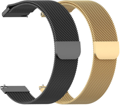 AOnes Pack of 2 Magnetic Loop Watch Strap for Pebble Mega Smart Watch Strap(Black, Gold)