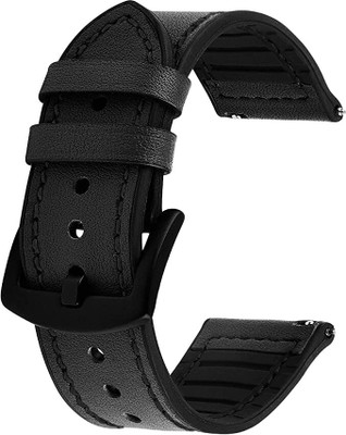 KHR Leather Silicon Watch Strap for Noise ColorFit Pro 4 / Pro 4 Max Smartwatch Smart Watch Strap(Black)