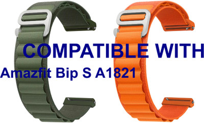 ACM WSM17E20GROR1301 Pack of 2 Watch Strap Nylon Hook 20mm for Amazfit Bip S A1821 Smartwatch (Green/Orange) Smart Watch Strap(Mullti Color)
