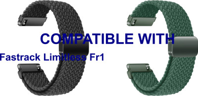 ACM WSM26N22BKGR3927 Pack of 2 Watch Strap Woven Braided Magnetic Belt 22mm for Fastrack Limitless Fr1 Smartwatch (Black/Green) Smart Watch Strap(Mullti Color)