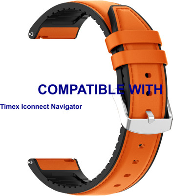 ACM WSM33U22OR3888 Watch Strap Leather Silicone Belt 22mm for Timex Iconnect Navigator Smartwatch Orange Smart Watch Strap(Orange)
