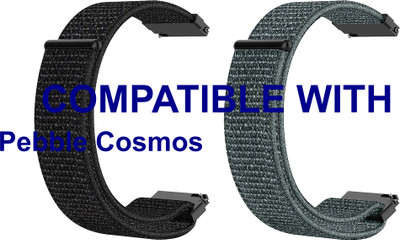 ACM WSM3V20BKGY1805 Pack of 2 Watch Strap Nylon Loop 20mm for |Pebble Cosmos Smartwatch (Black/Grey) Smart Watch Strap(Mullti Color)