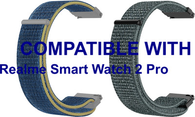 ACM WSM3V22BLGY1907 Pack of 2 Watch Strap Nylon Loop 22mm for Realme Smart Watch 2 Pro Smartwatch (Blue/Grey) Smart Watch Strap(Mullti Color)