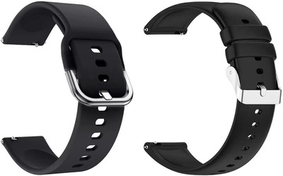 AOnes Pack of 2 Watch Strap Silicone Classic Belt for Noisefit Active 2 Smart Watch Strap(Black)