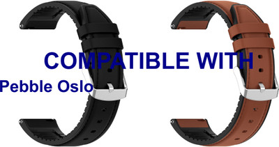 ACM WSM33U22BKBR3653 Pack of 2 Watch Strap Leather Silicone 22mm for Pebble Oslo Smartwatch (Black/Brown) Smart Watch Strap(Mullti Color)