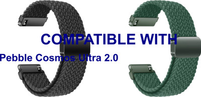 ACM WSM26N22BKGR3920 Pack of 2 Watch Strap Woven Braided Magnetic Belt 22mm for Pebble Cosmos Ultra 2.0 Smartwatch (Black/Green) Smart Watch Strap(Mullti Color)