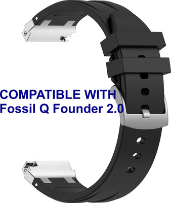 ACM WSM36X22BK1060 Watch Strap Metal Hook Silicone 22mm for Fossil Q Founder 2.0 Smartwatch Black Smart Watch Strap(Black)