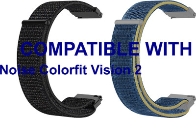 ACM WSM3V22BKBL2707 Pack of 2 Watch Strap Nylon Loop 22mm for Noise Colorfit Vision 2 Smartwatch (Black/Blue) Smart Watch Strap(Mullti Color)