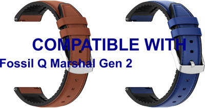 ACM WSM33U22BRBL1064 Pack of 2 Watch Strap Leather Silicone 22mm for Fossil Q Marshal Gen 2 Smartwatch (Brown/Blue) Smart Watch Strap(Mullti Color)