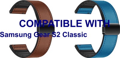 ACM WSM28P20BRBL1204 Pack of 2 Watch Strap Leather Magnetic Silicone 20mm for Samsung Gear S2 Classic Smartwatch (Brown/Blue) Smart Watch Strap(Mullti Color)