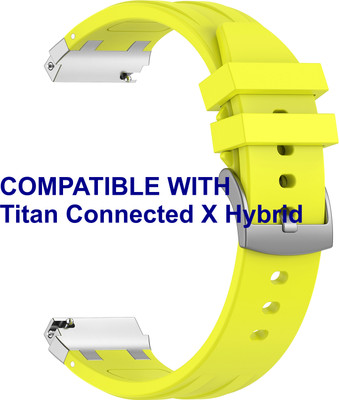 ACM WSM36X22LY1214 Watch Strap Metal Hook Silicone 22mm for Titan Connected X Hybrid Smartwatch Lime Yellow Smart Watch Strap(Yellow)