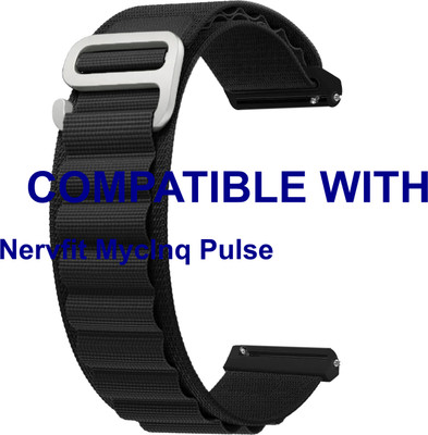 ACM WSM17E22BK3869 Watch Strap Nylon Hook 22mm for Nervfit Myclnq Pulse Smartwatch Black Smart Watch Strap(Black)