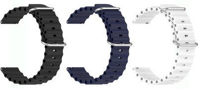 AOnes Pack of 3 Ocean Silicone Watch Bands for Fastrack Jupiter Retro Smart Watch Strap(Black, Blue, White)