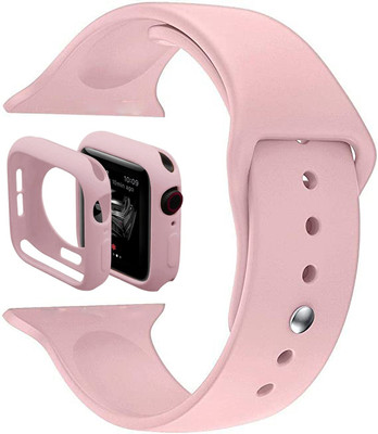 ADAMO Z29AIP09 Soft Silicone Compatible for iWatch Series (38/40/41MM) Case Cover with Smart Watch Strap(Pink)