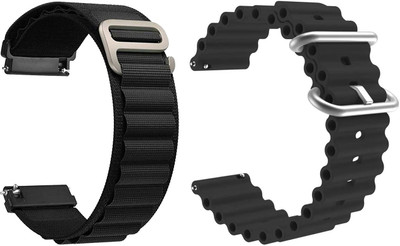 AOnes Pack of 2 Watch Strap Nylon & Ocean Silicone Belt for Boat Enigma R32 Smart Watch Strap(Black)