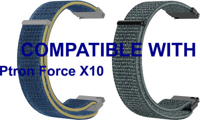 ACM WSM3V20BLGY2811 Pack of 2 Watch Strap Nylon Loop 20mm for Ptron Force X10 Smartwatch (Blue/Grey) Smart Watch Strap(Mullti Color)