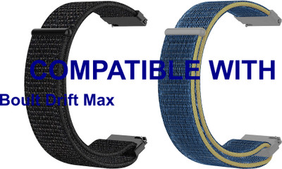 ACM WSM3V22BKBL3837 Pack of 2 Watch Strap Nylon Loop 22mm for |Boult| Drift Max Smartwatch (Black/Blue) Smart Watch Strap(Mullti Color)
