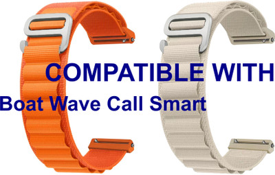 ACM WSM17E22ORWT3890 Pack of 2 Watch Strap Nylon Hook Belt 22mm for Boat Wave Call Smart Smartwatch (Orange/White) Smart Watch Strap(Mullti Color)