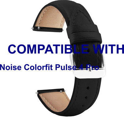 ACM WSM14B22BK3871 Watch Strap Leather Belt 22mm for Noise Colorfit Pulse 4 Pro Smartwatch Black Smart Watch Strap(Black)