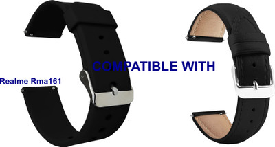 ACM WSM714B20BKBK1177 Pack of 2 Watch Strap Silicone & Leather 20mm for Realme Rma161 Smartwatch (Black) Smart Watch Strap(Mullti Color)