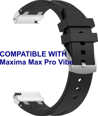 ACM WSM36X20BK2822 Watch Strap Metal Hook Silicone 20mm for Maxima Max Pro Vibe Smartwatch Black Smart Watch Strap(Black)