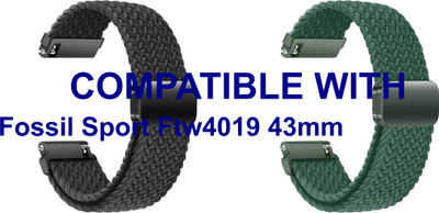 ACM WSM26N22BKGR1068 Pack of 2 Watch Strap Woven Braided Magnetic 22mm for Fossil Sport Ftw4019 43mm Smartwatch (Black/Green) Smart Watch Strap(Mullti Color)
