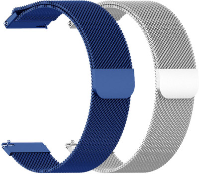 AOnes Pack of 2 Magnetic Loop Watch Strap for Hammer Flo Smart Watch Strap(Blue, Silver)