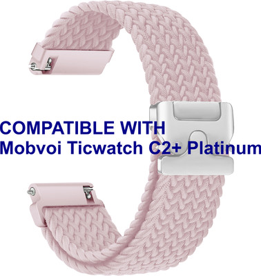 ACM WSM38Z20CPK1145 Watch Strap Woven Braided Clipper 20mm for Mobvoi Ticwatch C2+ Platinum Smartwatch Creame Pink Smart Watch Strap(Pink)