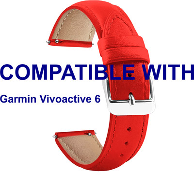 ACM WSM14B20RD3875 Watch Strap Leather Belt 20mm for |Garmin Vivoactive 6 Smartwatch Red Smart Watch Strap(Red)