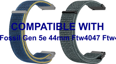 ACM WSM3V22BLGY1314 Pack of 2 Watch Strap Nylon Loop 22mm for Fossil Gen 5e 44mm Ftw4047 Ftw4055 Smartwatch (Blue/Grey) Smart Watch Strap(Mullti Color)
