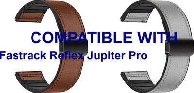 ACM WSM28P22BRGY3539 Pack of 2 Watch Strap Leather Magnetic Silicone 22mm for |Fastrack Reflex Jupiter Pro Smartwatch (Brown/Grey) Smart Watch Strap(Mullti Color)